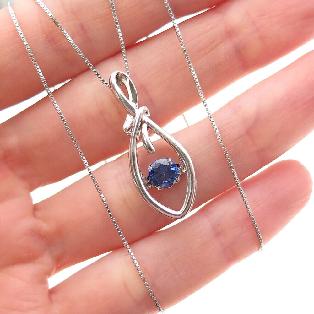 925 Sterling Silver Lab-Created Sapphire Infinity Box Chain Necklace 18"